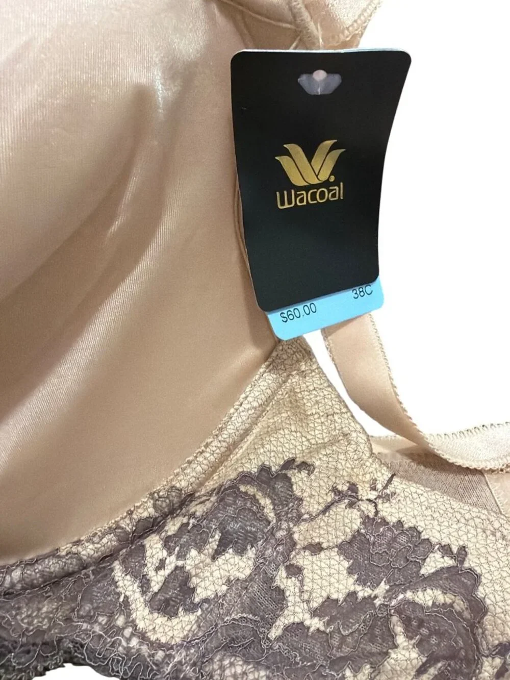 Wacoal Lace Affair T-Shirt Bra Beige & Brown Lace 38C  853256
